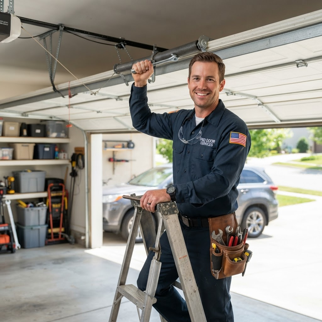 Jason Garage Door Repair technician servicing a residential garage door